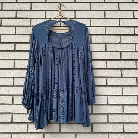 Free People Kiss Kiss Lace Insert Tunic Blue - Picture 4 of 15